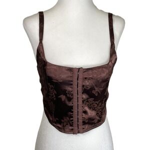 L.A. Hearts Small Brown Corset Bustier Victorian Renaissance Y2K Jacquard Top